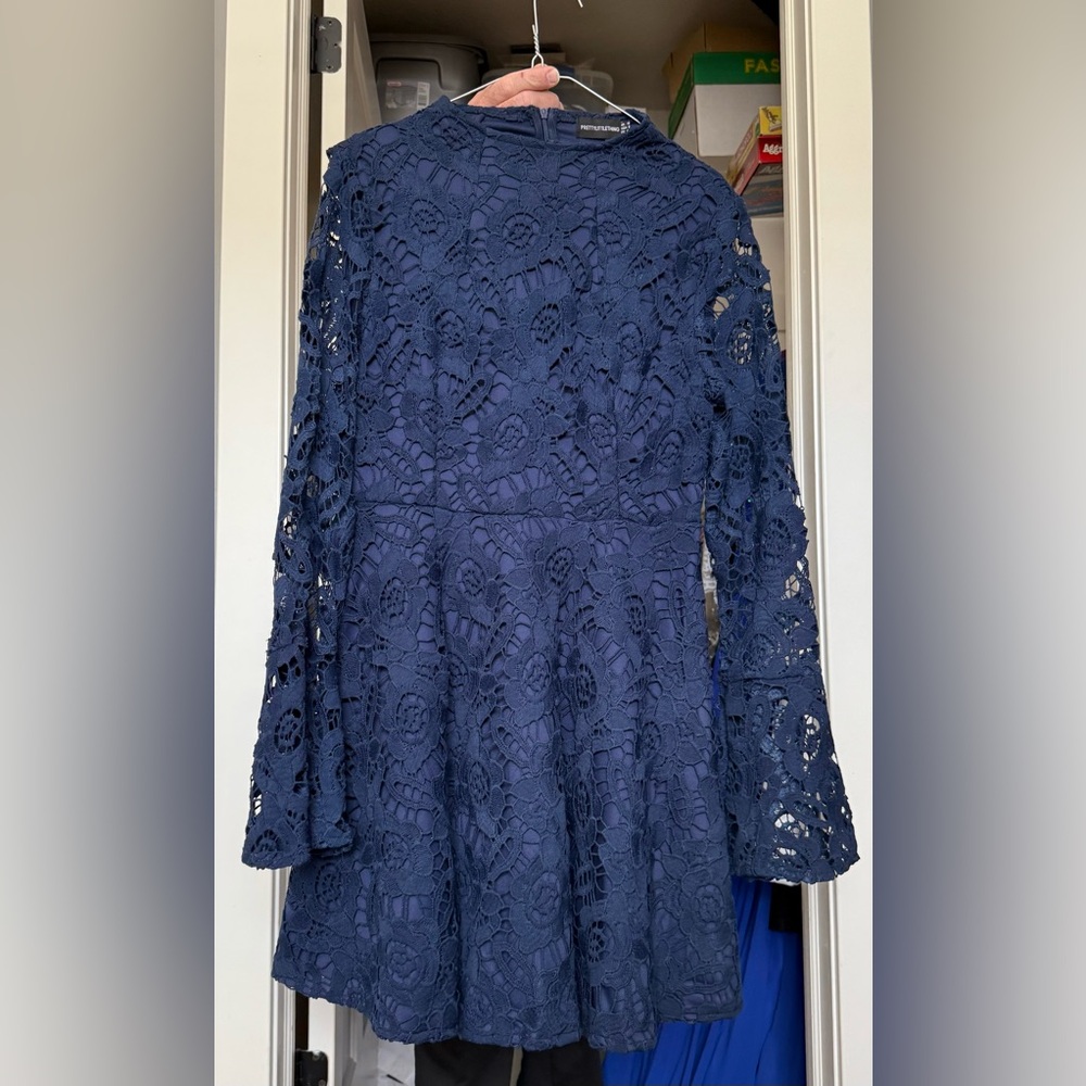 short long sleeve navy lace dress